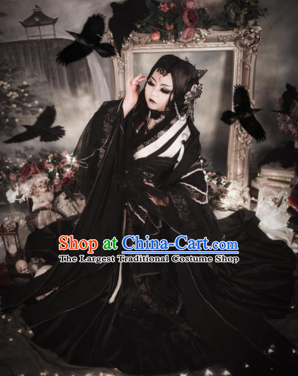 China Ancient Imperial Concubine Clothing Cosplay Swordswoman Black Dress Outfits Traditional Puppet Show Feng Cailing Garment Costumes