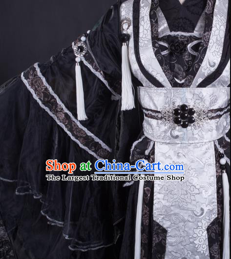 China Ancient Imperial Concubine Clothing Cosplay Swordswoman Black Dress Outfits Traditional Puppet Show Feng Cailing Garment Costumes