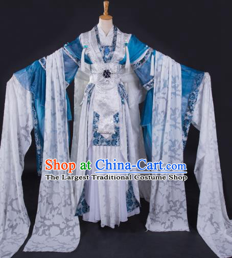 China Traditional Puppet Show Princess Feng Cailing Garment Costumes Ancient Swordswoman Clothing Cosplay Fairy Blue Dress Outfits