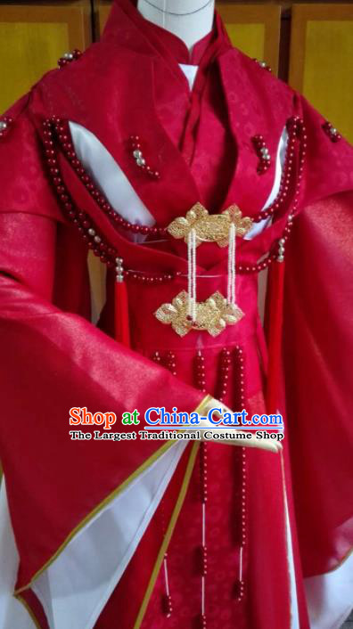 China Traditional Puppet Show Elderly Female Garment Costumes Ancient Swordswoman Clothing Cosplay Chivalrous Woman Red Dress Outfits