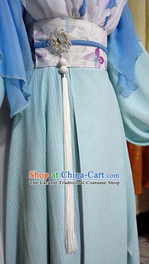 China Ancient Young Lady Clothing Cosplay Chivalrous Woman Blue Dress Outfits Traditional Puppet Show Female Swordsman Garment Costumes