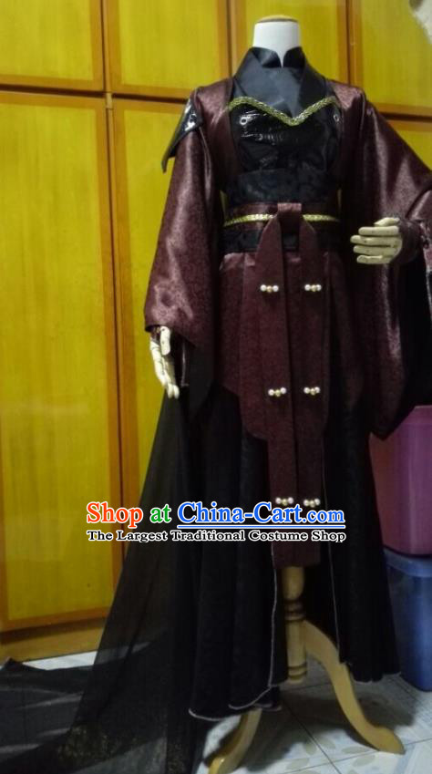 Chinese Traditional Cosplay Swordsman Clothing Puppet Show Yi Wuxin Garment Costumes Ancient Young Knight Dark Red Robe Uniforms