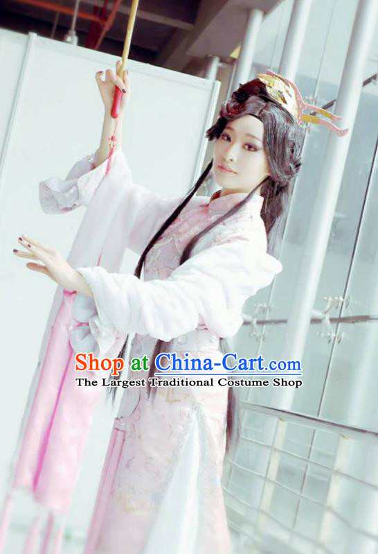 China Traditional Puppet Show Fairy Han Yancui Garment Costumes Ancient Palace Beauty Clothing Cosplay Princess Pink Dress Outfits