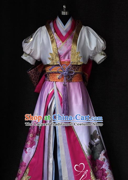 Top Traditional Kung Fu Lady Clothing Cosplay Female Knight Printing Pink Dress Sengoku Musou Swordswoman Garment Costume