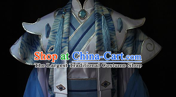 Chinese Puppet Show Swordsman Garment Costumes Ancient Young Childe Blue Uniforms Traditional Cosplay Prince Clothing