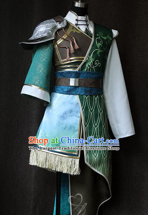 Chinese Ancient Swordsman Green Uniforms Traditional Cosplay Young Knight Clothing Game Dynasty Warriors Jiang Wei Garment Costumes