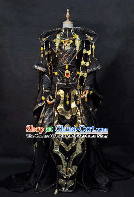 Chinese Puppet Show Royal Prince Garment Costumes Ancient Swordsman Black Uniforms Traditional Cosplay King Clothing