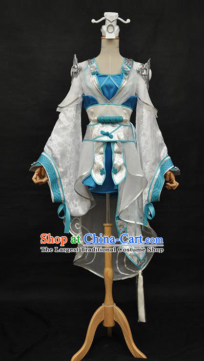 Top Cosplay Swordswoman White Dress Game Role Female Knight Garment Costumes Traditional Chivalrous Woman Clothing