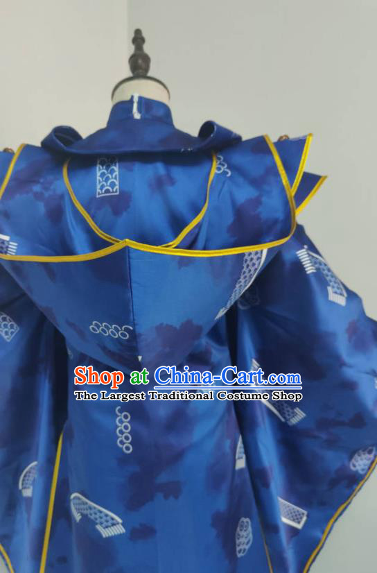 Chinese Traditional Cosplay Swordsman King Clothing Puppet Show Royal Highness Garment Costumes Ancient Emperor Blue Uniforms