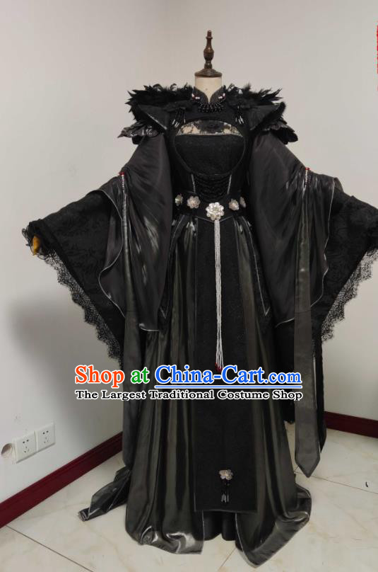 China Ancient Imperial Concubine Clothing Cosplay Queen Black Dress Outfits Traditional Puppet Show Empress Garment Costumes