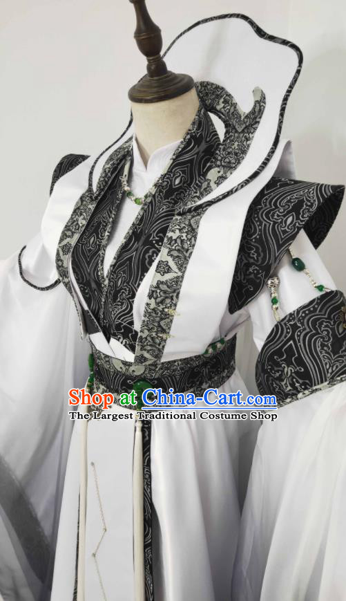 Chinese Puppet Show Royal Highness Garment Costumes Ancient Prince White Uniforms Traditional Cosplay Swordsman Clothing