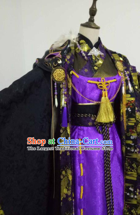China Ancient Imperial Concubine Clothing Cosplay Queen Purple Dress Outfits Traditional Puppet Show Swordswoman Garment Costumes