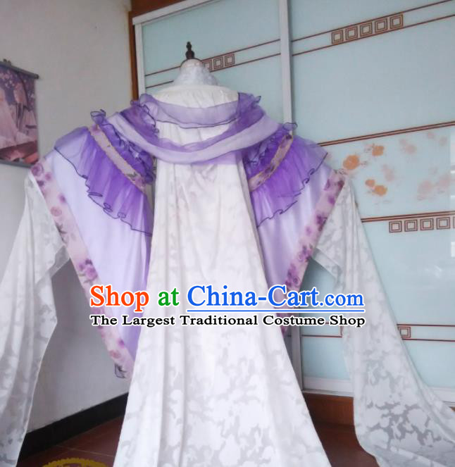 China Traditional Puppet Show Feng Cailing Garment Costumes Ancient Empress Clothing Cosplay Queen Water Sleeve Purple Dress Outfits