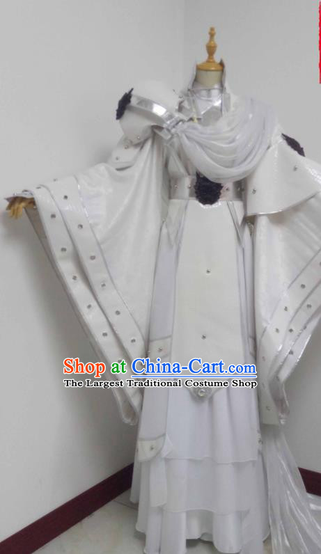 Chinese Traditional Cosplay Swordsman Clothing Puppet Show Royal Prince Garment Costumes Ancient Young Childe White Uniforms