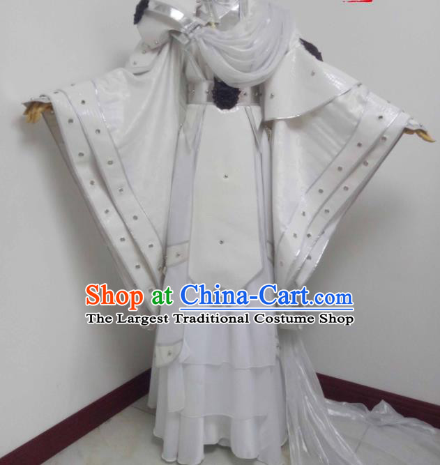 Chinese Traditional Cosplay Swordsman Clothing Puppet Show Royal Prince Garment Costumes Ancient Young Childe White Uniforms