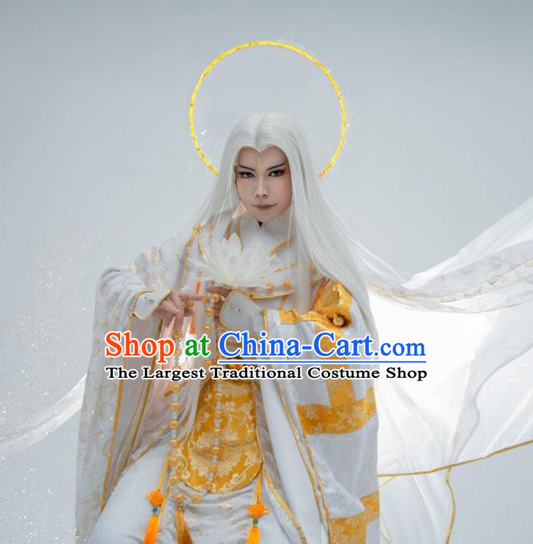 Chinese Puppet Show Immortal Garment Costumes Ancient Taoist Priest White Uniforms Traditional Cosplay Swordsman Clothing