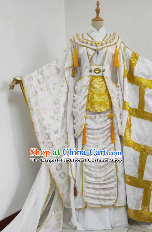 Chinese Puppet Show Immortal Garment Costumes Ancient Taoist Priest White Uniforms Traditional Cosplay Swordsman Clothing