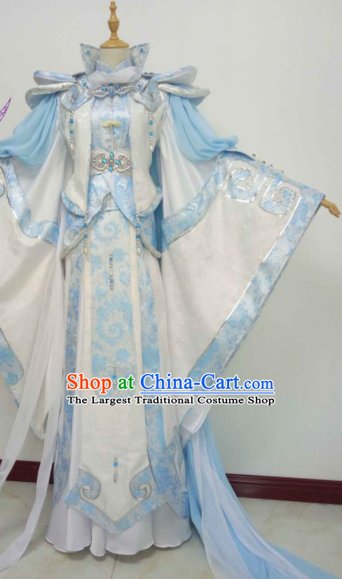 Chinese Traditional Cosplay Swordsman Clothing Puppet Show Immortal Garment Costumes Ancient Taoist Priest Blue Uniforms