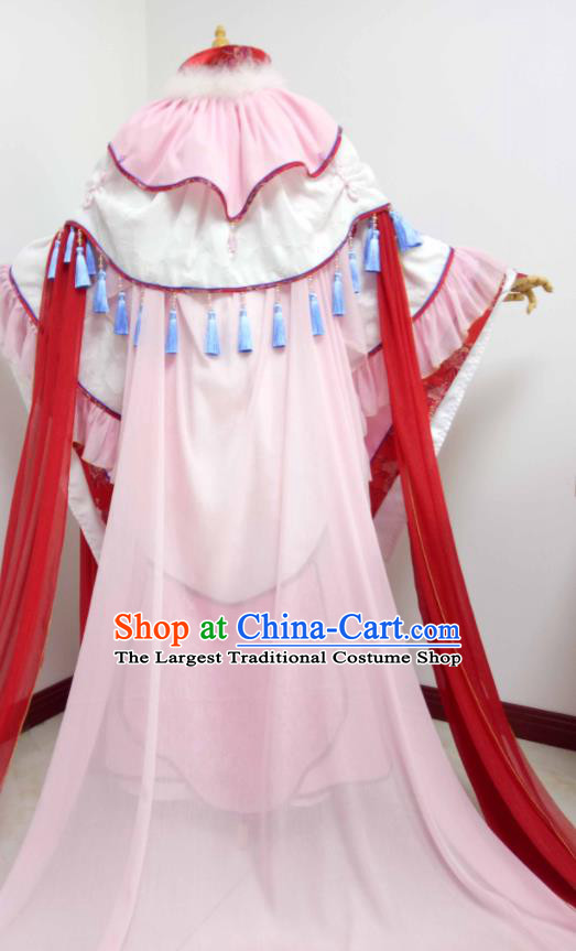 China Traditional Puppet Show Swordswoman Feng Cailing Garment Costumes Ancient Fairy Princess Clothing Cosplay Female Knight Pink Dress Outfits