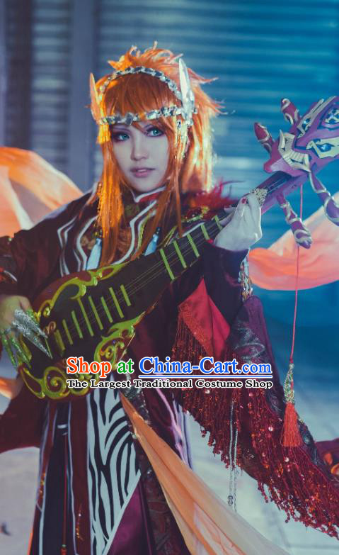 Chinese Ancient Swordsman Wine Red Uniforms Traditional Cosplay General Clothing Puppet Show King Lang Wuyao Garment Costumes