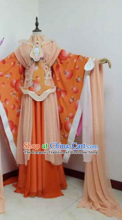 China Cosplay Princess Orange Dress Outfits Traditional Puppet Show Swordswoman Jun Manlu Garment Costumes Ancient Fairy Clothing
