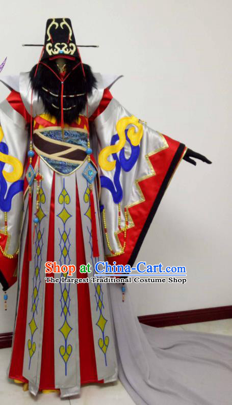 Chinese Traditional Cosplay Royal Highness Clothing Thunderbolt Fantasy King Garment Costumes Ancient Swordsman Grey Uniforms