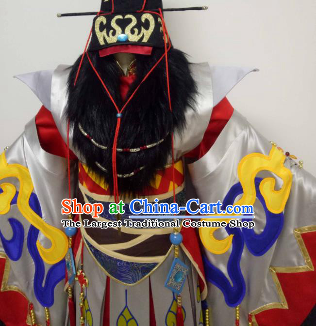 Chinese Traditional Cosplay Royal Highness Clothing Thunderbolt Fantasy King Garment Costumes Ancient Swordsman Grey Uniforms