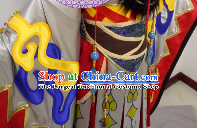 Chinese Traditional Cosplay Royal Highness Clothing Thunderbolt Fantasy King Garment Costumes Ancient Swordsman Grey Uniforms