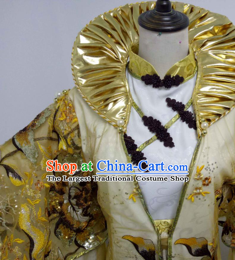 Chinese Ancient Swordsman Yellow Uniforms Traditional Cosplay Emperor Clothing Puppet Show Royal King Garment Costumes