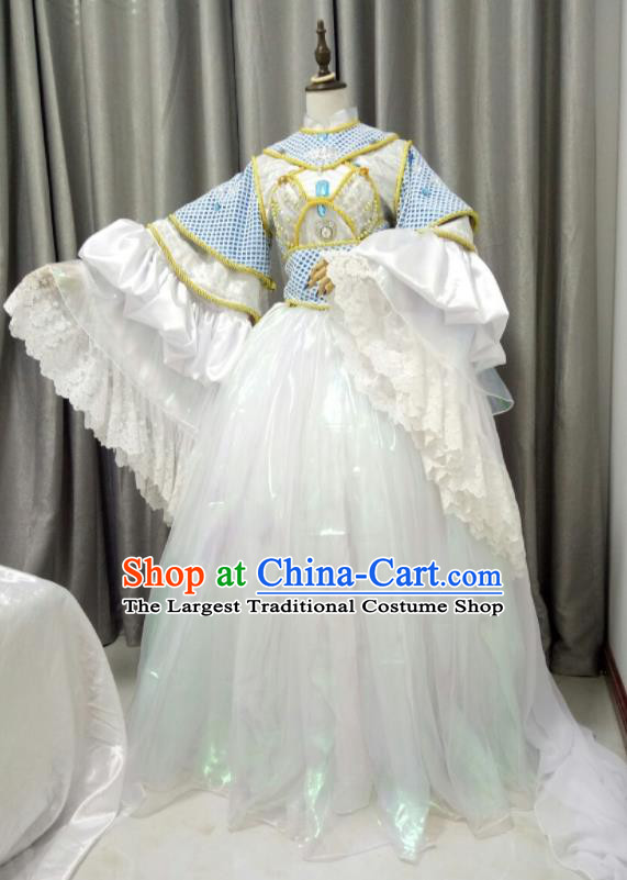 China Cosplay Princess Blue Dress Outfits Traditional Puppet Show Goddess Garment Costumes Ancient Fairy Clothing