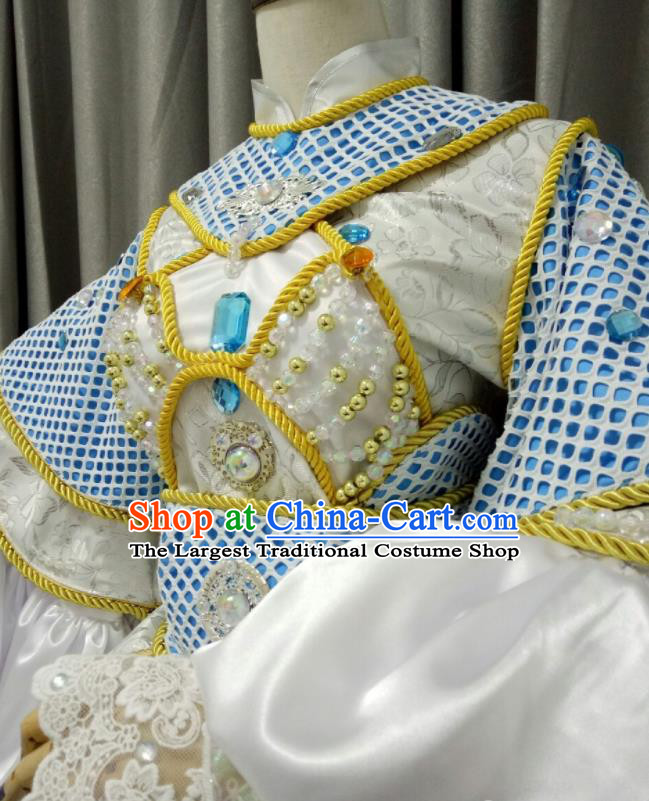 China Cosplay Princess Blue Dress Outfits Traditional Puppet Show Goddess Garment Costumes Ancient Fairy Clothing