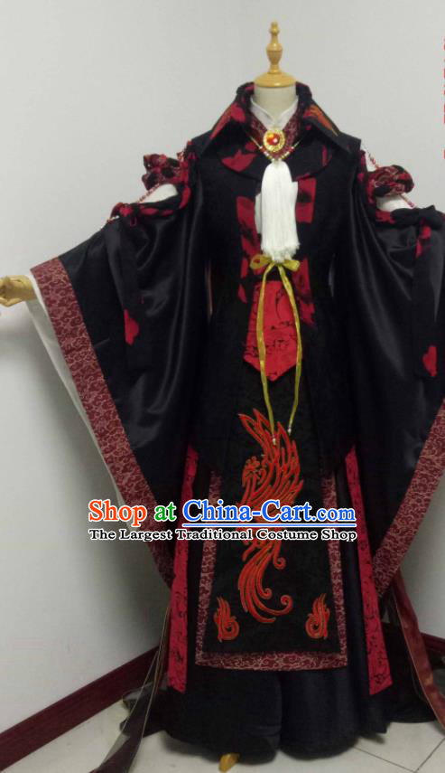 Chinese Traditional Cosplay Swordsman King Clothing Puppet Show Chivalrous Male Garment Costumes Ancient Monarch Black Uniforms
