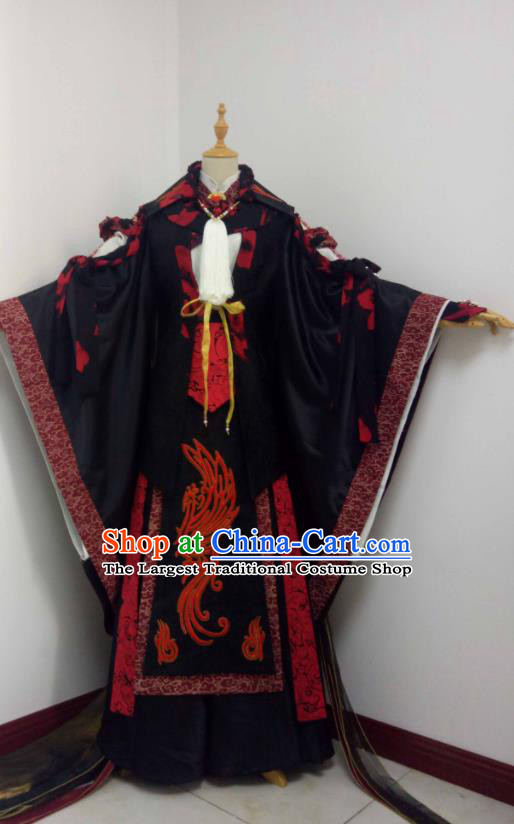 Chinese Traditional Cosplay Swordsman King Clothing Puppet Show Chivalrous Male Garment Costumes Ancient Monarch Black Uniforms