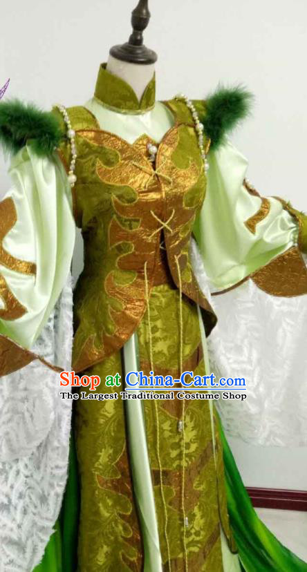 China Cosplay Water Goddess Green Dress Outfits Traditional Puppet Show Swordswoman Garment Costumes Ancient Imperial Concubine Clothing