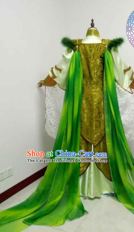 China Cosplay Water Goddess Green Dress Outfits Traditional Puppet Show Swordswoman Garment Costumes Ancient Imperial Concubine Clothing