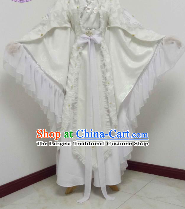 Chinese Puppet Show Prince Garment Costumes Ancient Young Childe White Robe Uniforms Traditional Cosplay Swordsman Clothing