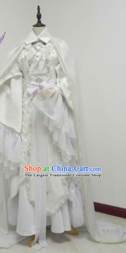 Chinese Puppet Show Prince Garment Costumes Ancient Young Childe White Robe Uniforms Traditional Cosplay Swordsman Clothing