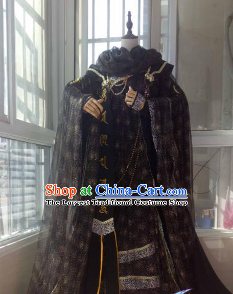 Chinese Traditional Cosplay Swordsman Clothing Puppet Show Warrior Monk Garment Costumes Ancient Chivalrous Knight Black Robe Uniforms