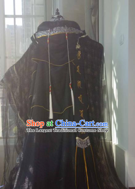Chinese Traditional Cosplay Swordsman Clothing Puppet Show Warrior Monk Garment Costumes Ancient Chivalrous Knight Black Robe Uniforms
