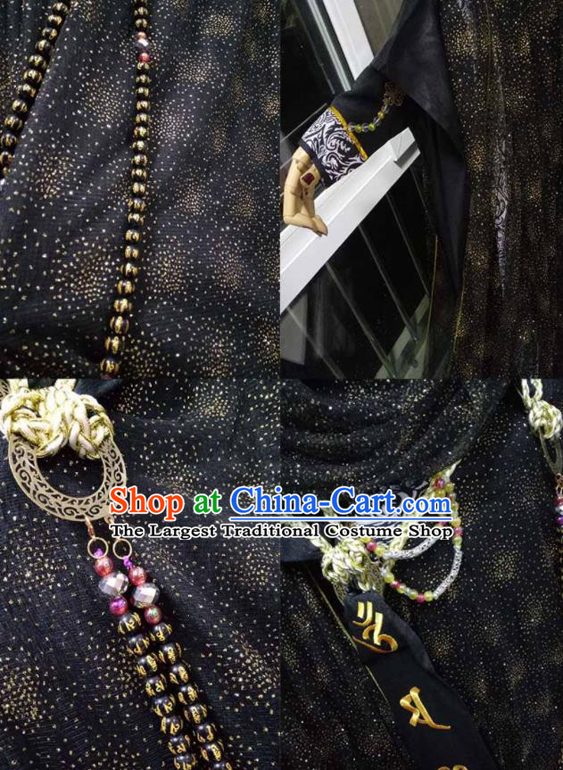 Chinese Traditional Cosplay Swordsman Clothing Puppet Show Warrior Monk Garment Costumes Ancient Chivalrous Knight Black Robe Uniforms