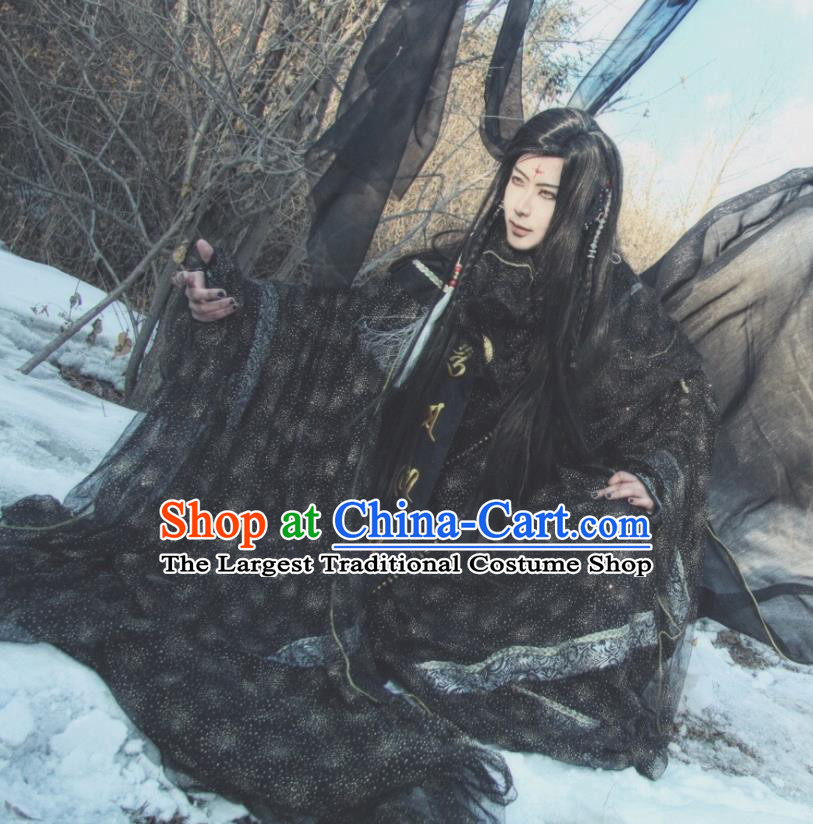 Chinese Traditional Cosplay Swordsman Clothing Puppet Show Warrior Monk Garment Costumes Ancient Chivalrous Knight Black Robe Uniforms
