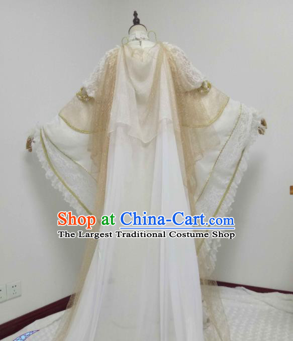 China Ancient Imperial Concubine Clothing Cosplay Goddess Beige Dress Outfits Traditional Puppet Show Empress Garment Costumes