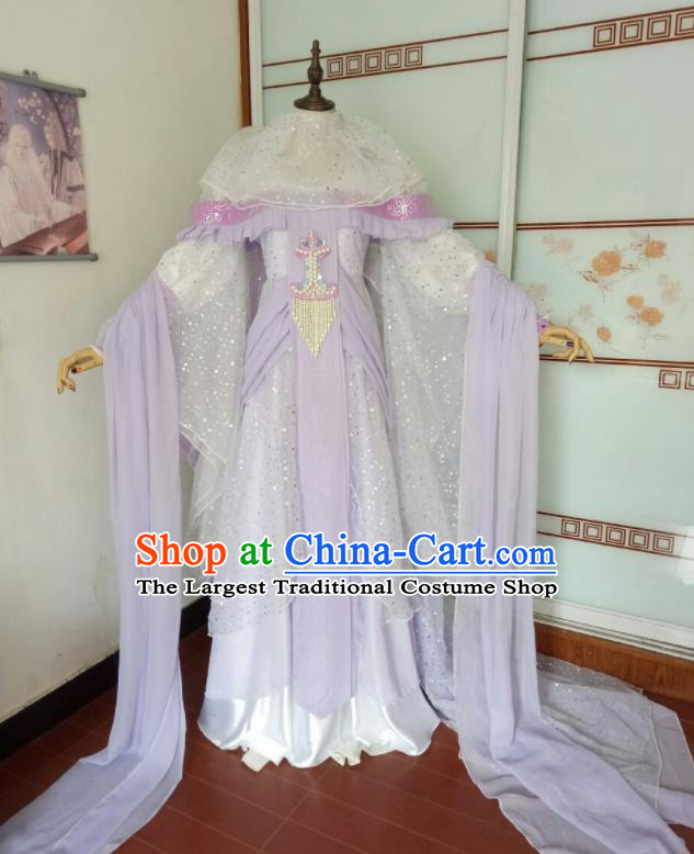 China Traditional Puppet Show Fairy Lou Wuhen Garment Costumes Ancient Princess Clothing Cosplay Young Beauty Lilac Dress Outfits
