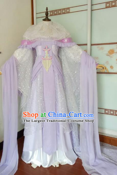 China Traditional Puppet Show Fairy Lou Wuhen Garment Costumes Ancient Princess Clothing Cosplay Young Beauty Lilac Dress Outfits