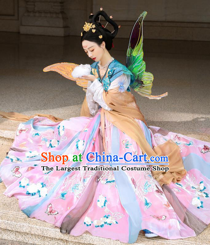 China Tang Dynasty Palace Beauty Garment Costumes Traditional Court Dance Historical Clothing Ancient Butterfly Fairy Hanfu Dress Apparels
