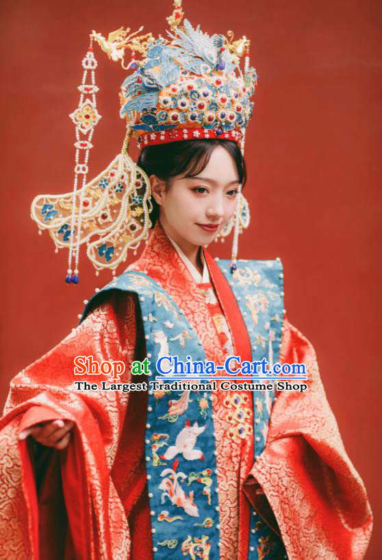 China Traditional Wedding Historical Clothing Ancient Empress Red Hanfu Dress Attires Ming Dynasty Court Woman Garment Costumes Complete Set