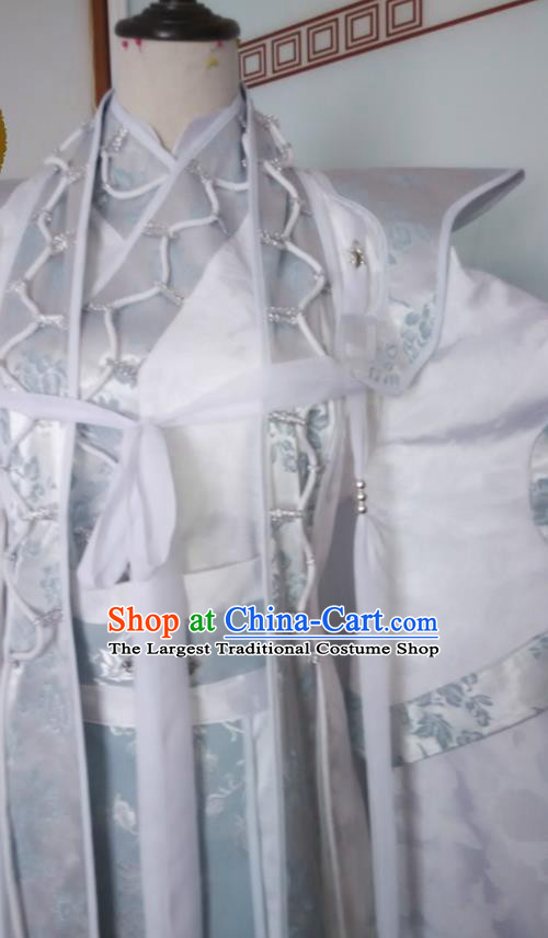 Chinese Puppet Show Swordsman Garment Costumes Ancient Taoist Priest White Uniforms  Traditional Cosplay King Clothing