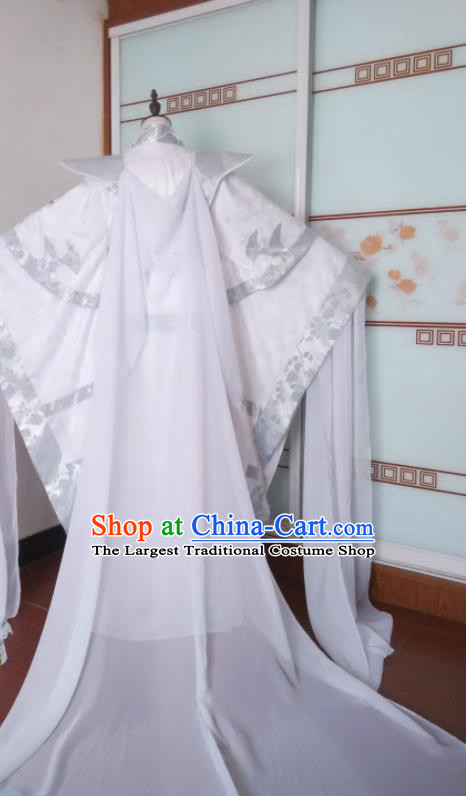 Chinese Puppet Show Swordsman Garment Costumes Ancient Taoist Priest White Uniforms  Traditional Cosplay King Clothing