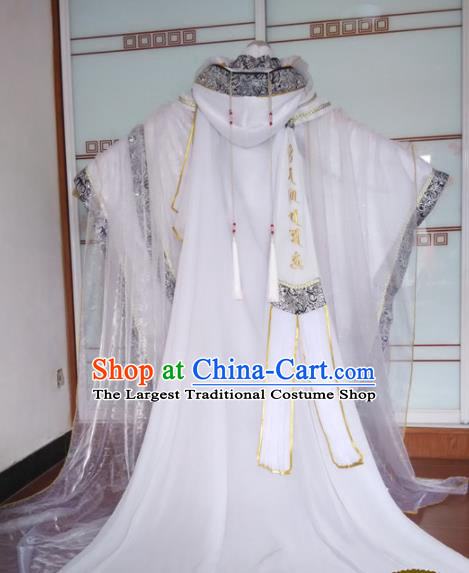 Chinese Traditional Cosplay Warrior Monk Clothing Puppet Show Swordsman Garment Costumes Ancient Taoist Priest White Uniforms