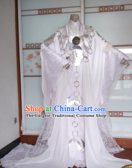 Chinese Puppet Show Taoist Priest Garment Costumes Ancient Warrior Monk White Uniforms Traditional Cosplay Swordsman Clothing